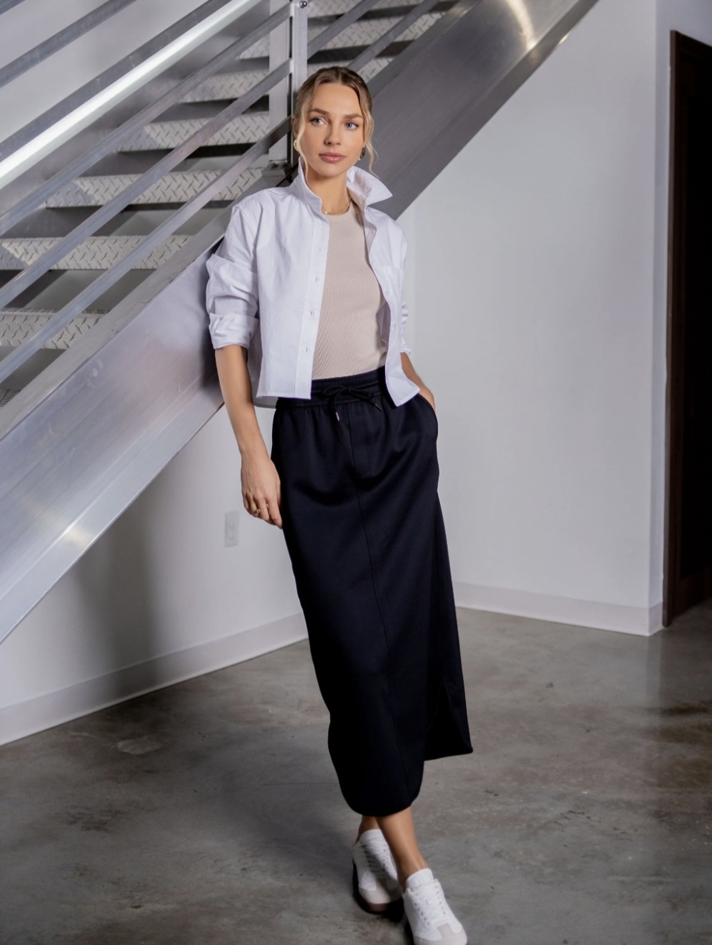 Luum Womens Maxi Skirt Black Size S Lottie Elastic Waist Round Hem A-Line NWT